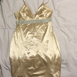 Gold satin mini dress